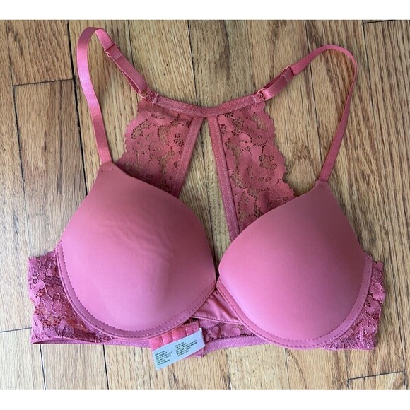 Laura Ashley 34C halter back lace pink blush padded underwire push-up Bra - Picture 1 of 4